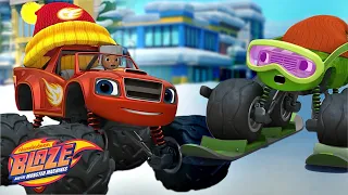 Snow Cannon Blaze and AJ Outrun Snow Sharks! 🦈 | Blaze and the Monster Machines