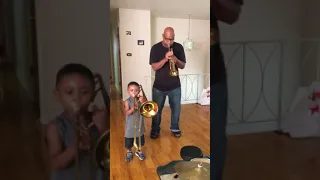 3 year old trombone player