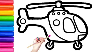 Helicopter Drawing, Painting and Coloring for Kids, Toddlers | Learn How to Draw Easy