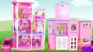 BARBIE DOLL PINK TOWN HOUSE Unboxing & Assembly Puppe Haus Barbie Maison de poupée rumah boneka