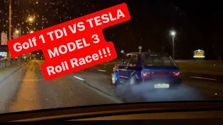 Old GOLF mk1 Destroying TESLA MODEL 3 on Highway ROLL RACE