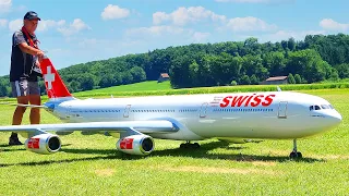 GIANT XXXL 63KG RC AIRBUS A340/300 SWISS AIRLINER SCALE MODEL DEMONSTRATION FLIGHT