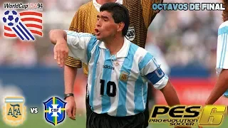 ARGENTINA vs BRASIL | OCTAVOS DE FINAL | MUNDIAL EEUU 1994 - PES 6