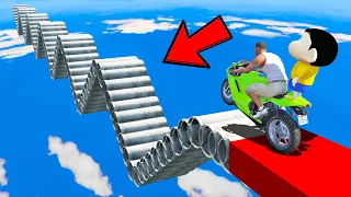 SHINCHAN AND FRANKLIN TRIED IMPOSSIBLE ZIGZAG PIPE BRIDGE PARKOUR CHALLENGE GTA 5