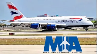 British Airways A380 & Lufthansa 747-8 Landing and Taxiing at Miami International Airport.