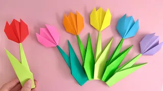 折り紙で簡単 可愛い チューリップの花の折り方 【Origami Paper Easy】How to make a Tulip Flower Paper Craft DIY