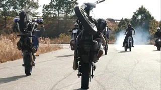 Harley Dyna Wheelies No crash bars Stunts