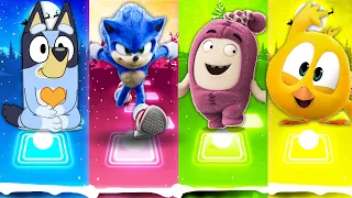 Bluey Vs Sonic Vs Oddbods Vs Where's Chicky | Tiles Hop EDM Rush