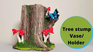 Tree stump Vase/Pen holder/Cutlery holder/Mushroom decor/CreativeCat/Art and Craft/Crafting ideas