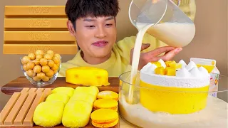 ASMR 노랑디저트파티💛밀크고구마케이크 생크림찹쌀떡 치즈케이크 카라멜 몰티져스 먹방! Yellow Dessert Party Cheese Cake Chocolate MuKBang!