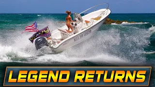 BLUE TOP LEGEND RETURNS IN SOME HUGE WAVES AT BOCA INLET !! | HAULOVER BOATS | WAVY BOATS