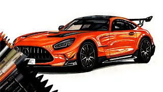 Realistic Car Drawing - Mercedes Benz AMG GT Black Series - Time Lapse - Drawing Ideas