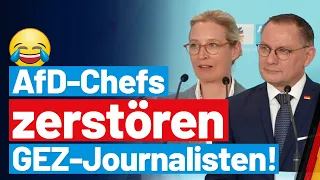 Hätte er besser nicht gefragt. 😂  Alice Weidel und Tino Chrupalla kontern BR-Journalisten perfekt!