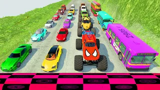 HT Gameplay Crash # 655 | Cars & Monster Trucks vs Massive Speed Bumps vs DOWN OF DEATH Thorny Road