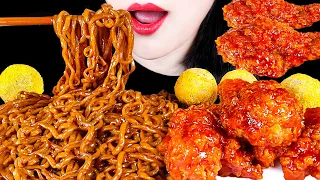 ASMR BLACK BEAN NOODLES, FRIED CHICKEN, CHEESE BALL MUKBANG 짜파게티, 양념치킨 먹방 NO TALKING EATING SOUNDS