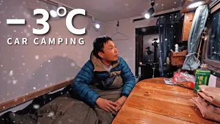 [Winter car camping] A cold snowy night. Extremely cold -3℃. DIY light truck camper. 190