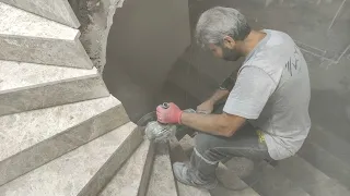 Yuvarlak merdivene mermer granit döşeme böyle yapılır - Marble granite flooring - concrete stairs
