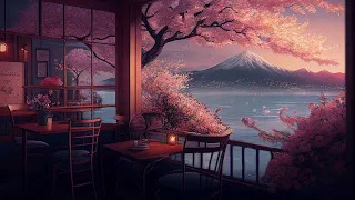 Japanese Lofi Music | Relax, Sleep, Chill. Japanese cafe with sakura, river and a beautiful view