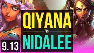QIYANA vs NIDALEE (MID) (DEFEAT) | 3 early solo kills | NA Grandmaster | v9.13