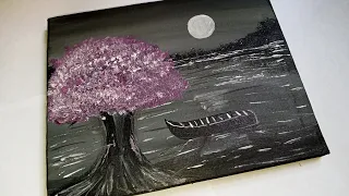Easy Moonlight Landscape Painting For Beginners l Acrylic Painting Technique l @Noman's Drawing