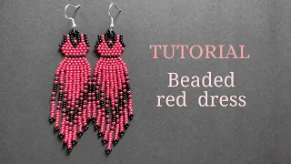 Diy how to make beaded red dress earrings, beading tutorial, seed bead earrings