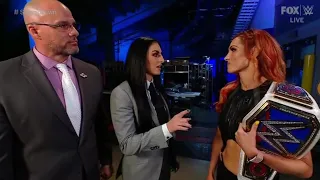 Adam Pearce, Sonya Deville & Becky Lynch Backstage 9/3/21