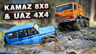 Stuck in Mud: Kamaz 8x8 and UAZ 4x4 RC Cars