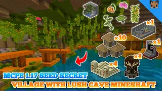 Minecraft pe 1.17 secret - seed city village & pillage, lush cave with mineshaft, desert temple !!