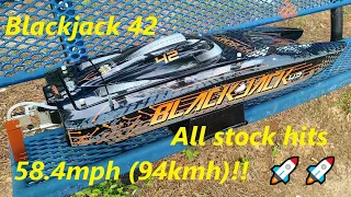 Pro Boat Blackjack 42 8S hits 58.4mph (94kmh) 100% all stock!