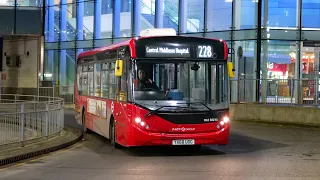 London's Buses in White City bus station after dark 27th January 2023