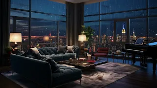 Piano Melodies with Night Rain on Window | Cozy City Room Ambiance for Stress Relief | Relaxing Rain
