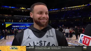 Steph Curry talks 3-point contest with Sabrina | 2024 NBA All-Star Practice