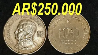 1 Millon por 100 Pesos Argentina. San Martín 1978-1979. Moneda difícil y Cara.
