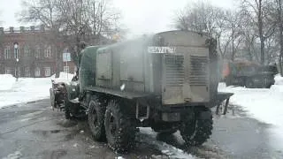 Old vintage soviet monster snowblower D-470 on ZIL-157 truck