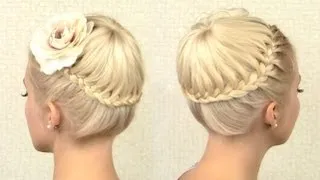 Crown braid tutorial Prom updo hairstyle for medium long hair