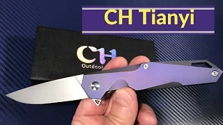 CH Tianyi titanium framelock flipper knife with D2 blade steel Purple anodized light and easy carry