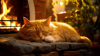 Cat's Purr & Warm Fireplace 🔥 Relax in Cozy Spring Ambience, Deep Sleep