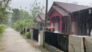 Heavy Rain Walks in My Village | Green and Refreshing Village | Terrifying Sudden Powerful Lightning