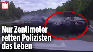 Schlimmer Unfall auf Autobahn: BMW rast mit 190 km/h in Polizeikontrolle