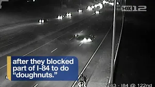 Reckless drivers caught on camera blocking portions of I-84 to do "doughnuts"