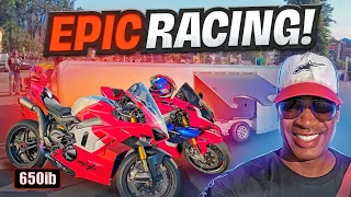 RACED MY 2023 Ducati V4 R vs CBR 1000 RRR SP | $65,000 Pit Bull Motorcycle Trailer!