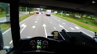 Holland POV driving by black Scania r450 truck Rainy day