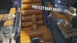 the guardians looking after baby groot for 3 minutes straight