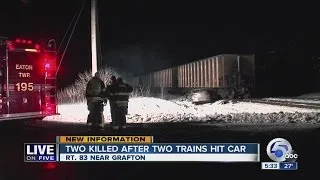 Two trains going opposite directions hit one car