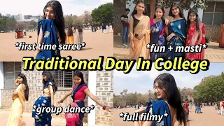 College Mei Traditional Day 🥰💗*first time wearing saree* | Raashi Purohit