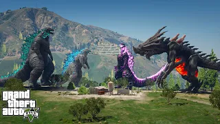 Legendary Godzilla, Godzilla 2021 vs Gastaroid Queen, Shin Godzilla - Epic Battle ( GTA V Mods )