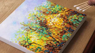 Osmanthus fragrans with Cotton swab / Simple acrylic painting / painting ideas #486