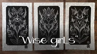 Linocut process “Wise girls” by Milena Olga.(ASMR) #linocut #love #wisemonkeysmedia