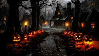 Haunted Village Haloween Ambience with Relaxing Heavy Rain & Thunderstorm Sound, Night Spooky Sound