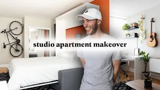 300 Sq Ft Crowded Studio Apartment Makeover | Murphy Bed Turned Sofa!